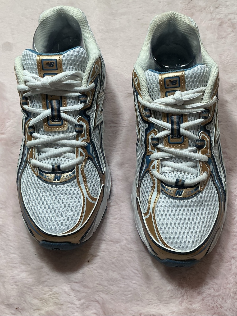 New Balance White Sneakers with Gold and Blue Accents 153